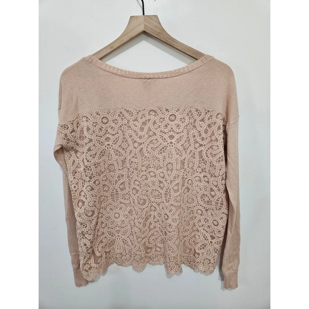 American Eagle Outfitters Women Peach Lace Back‎ Crochet Pullover Sweater Medium